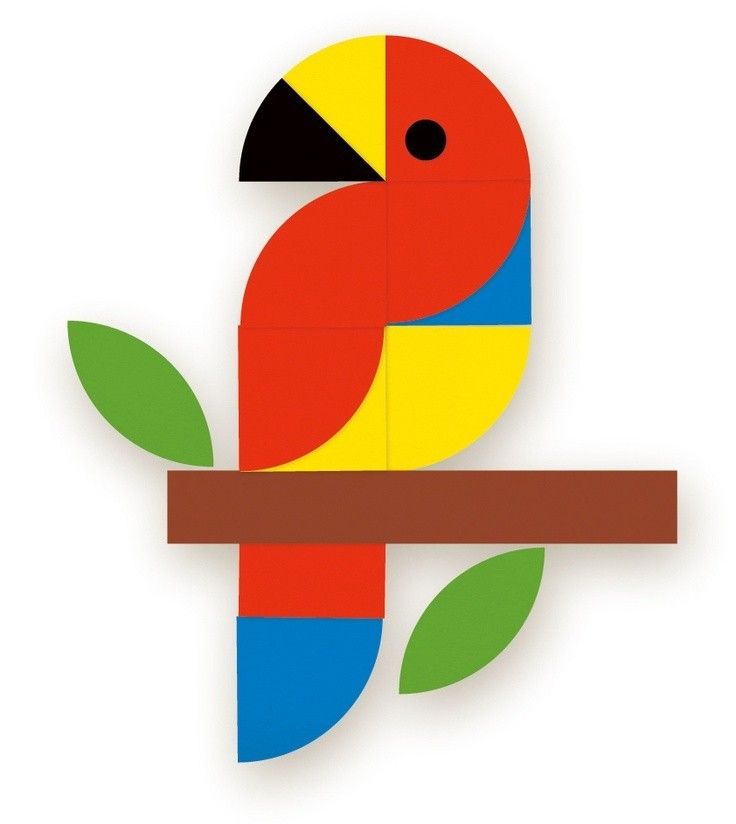 Gambar ini menunjukkan seekor burung yang tersusun dari berbagai bangun datar